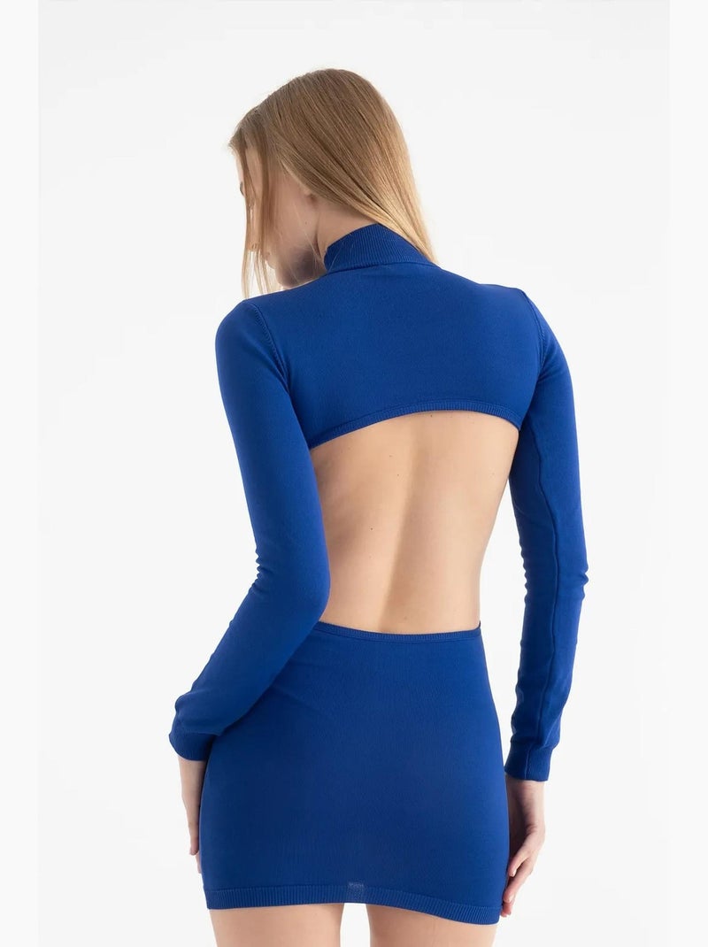 Vestido curto de manga comprida com decote redondo e recorte nas costas hiccup Azul - Kiabi