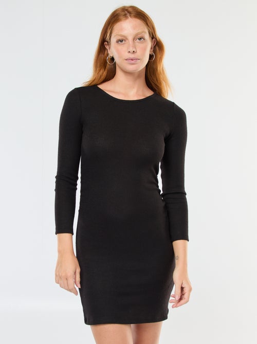 Vestido curto de manga comprida em malha macia - Kiabi