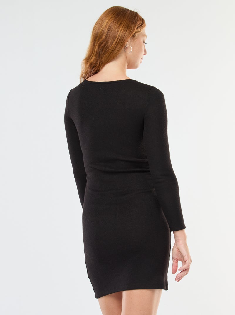 Vestido curto de manga comprida em malha macia Preto - Kiabi