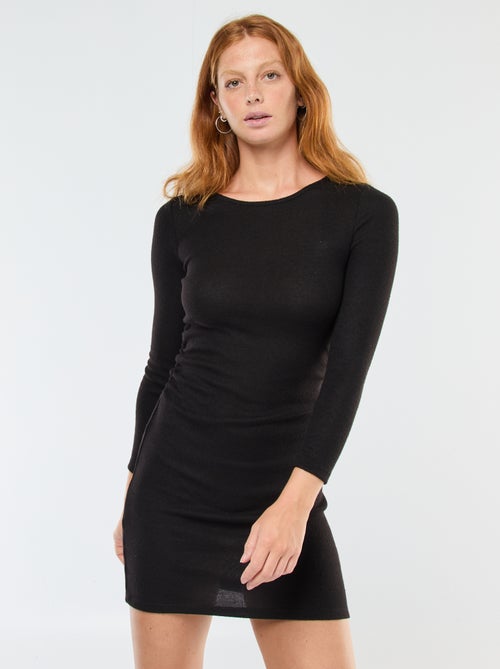 Vestido curto de manga comprida em malha macia - Kiabi