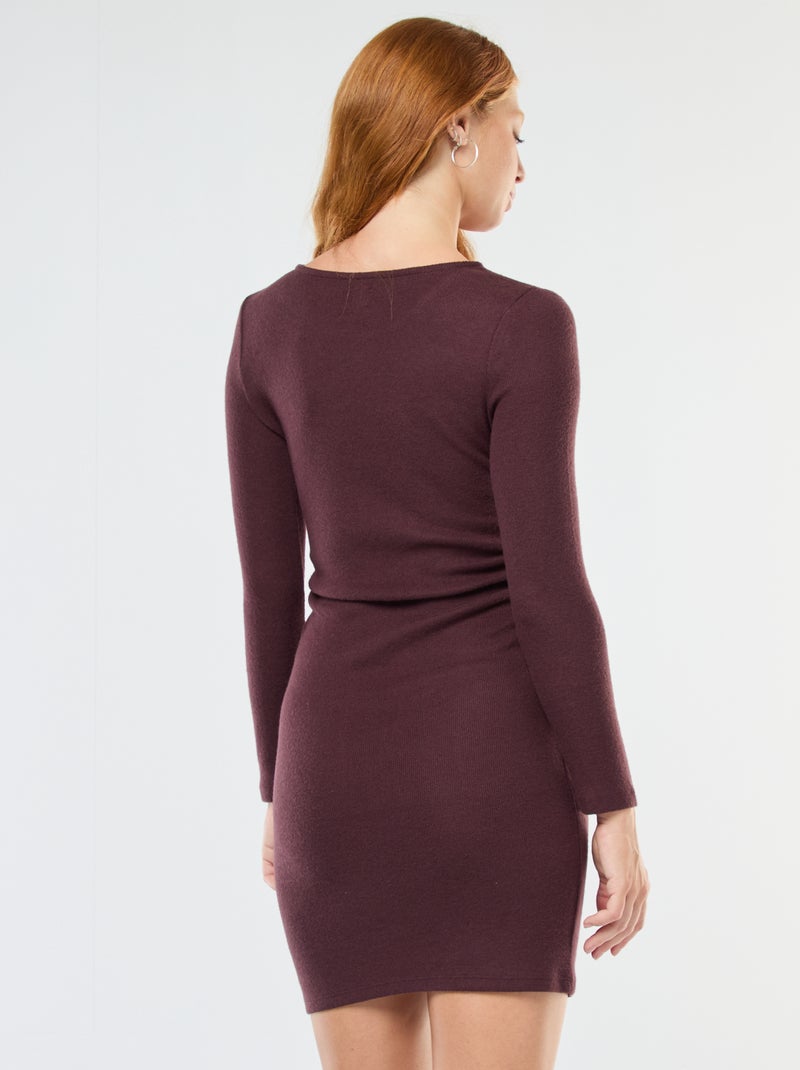 Vestido curto de manga comprida em malha macia Violeta - Kiabi