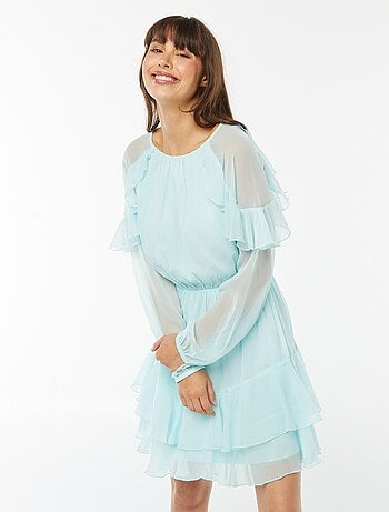 Vestido curto de manga comprida em voile