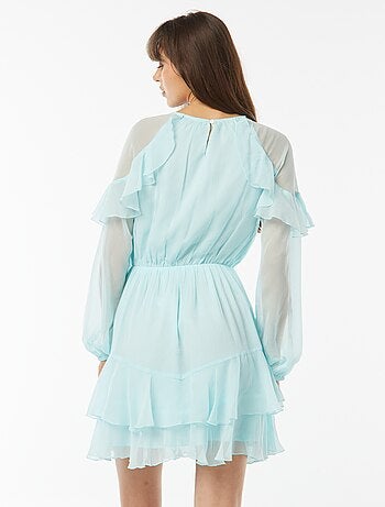 Vestido curto de manga comprida em voile