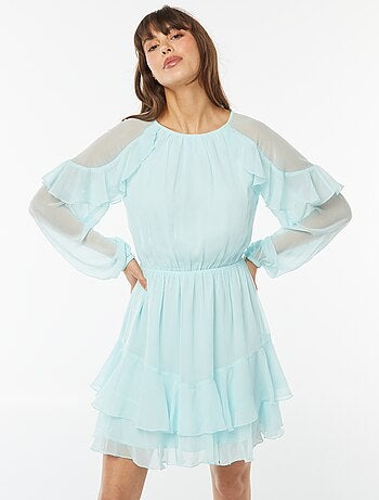 Vestido curto de manga comprida em voile