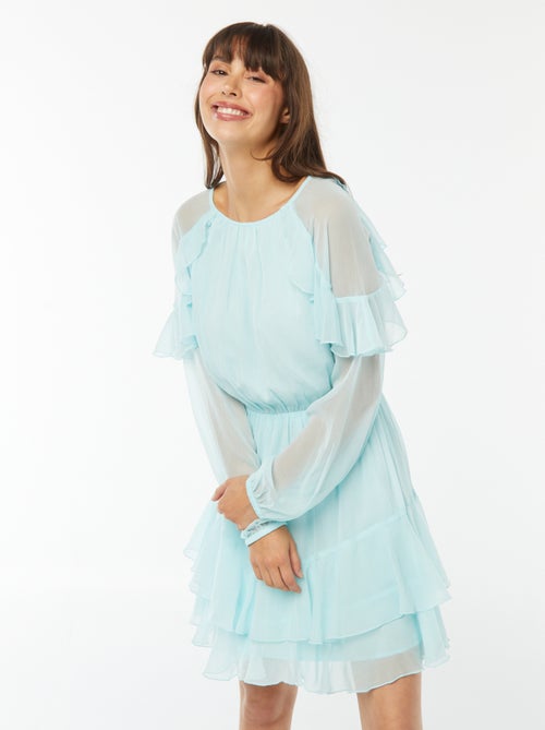 Vestido curto de manga comprida em voile - Kiabi