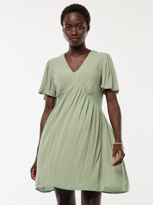 Vestido curto de manga curta com base com folho - Kiabi