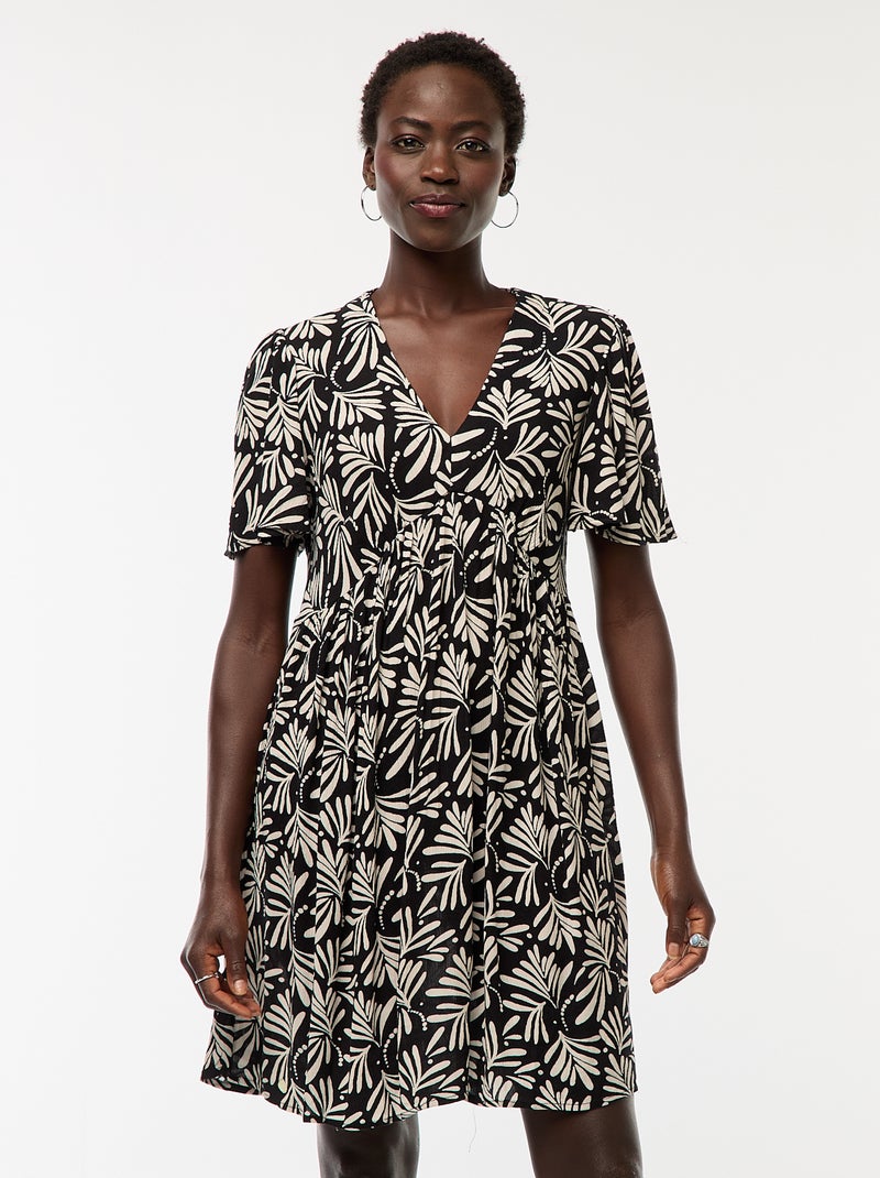 Vestido curto de manga curta com base em folho Preto - Kiabi