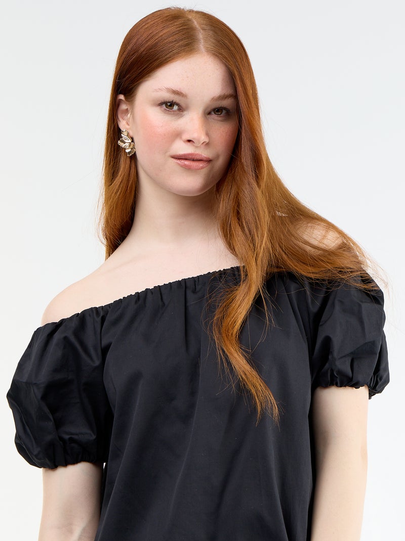 Vestido curto de manga curta com decote bardot Preto - Kiabi