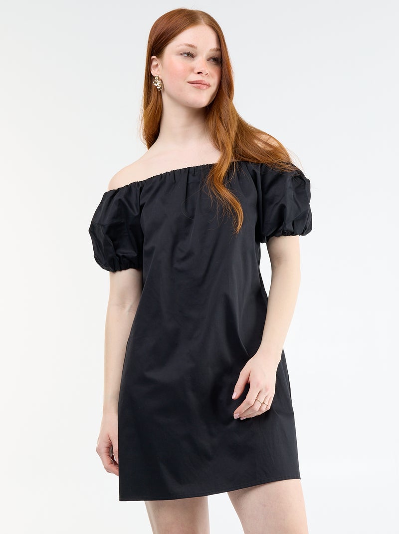 Vestido curto de manga curta com decote bardot Preto - Kiabi