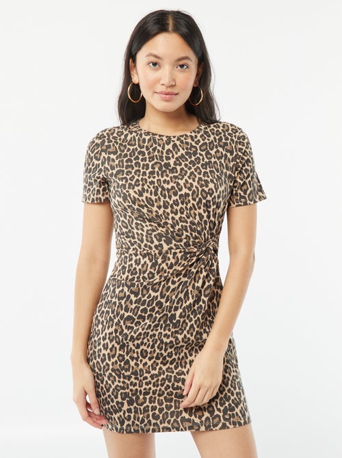 Vestido curto de manga curta com efeito drapeado - Kiabi Vestido curto de manga curta com efeito drapeado - Kiabi