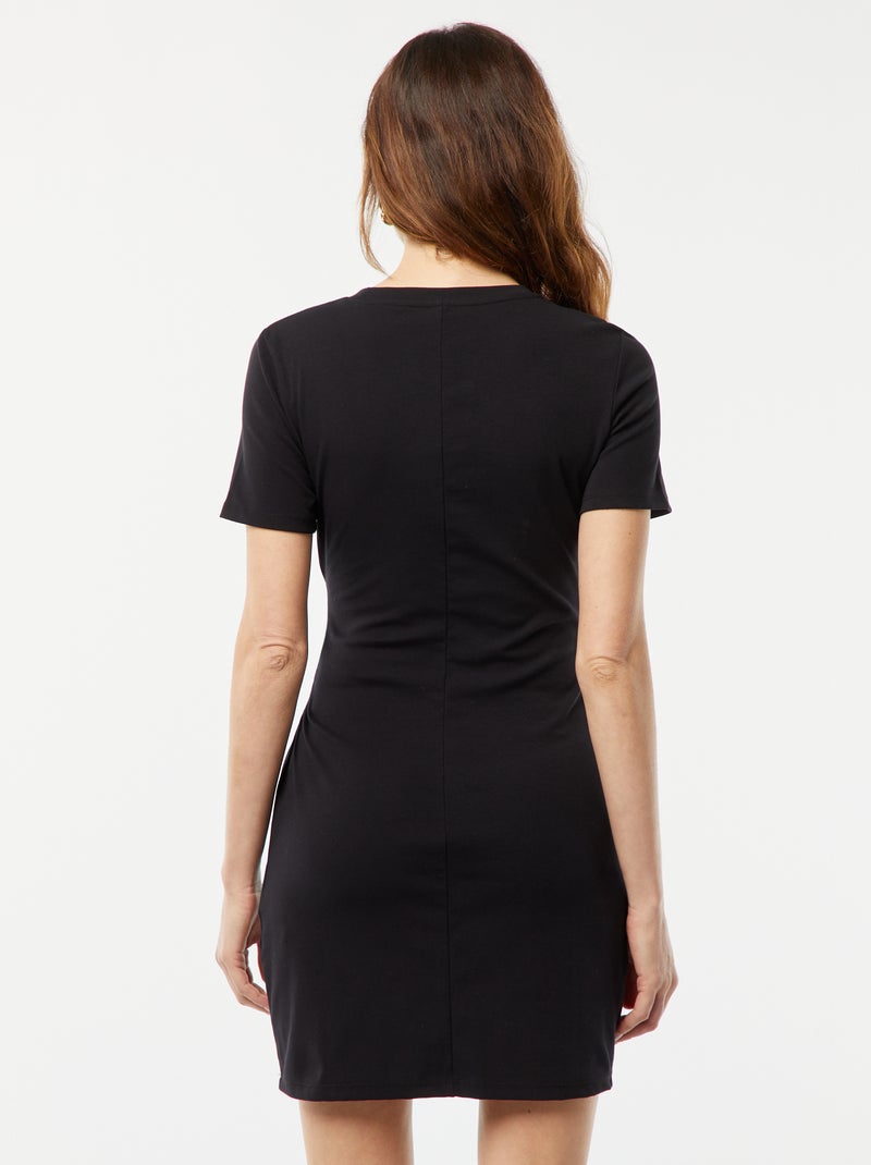 Vestido curto de manga curta com efeito drapeado Preto - Kiabi