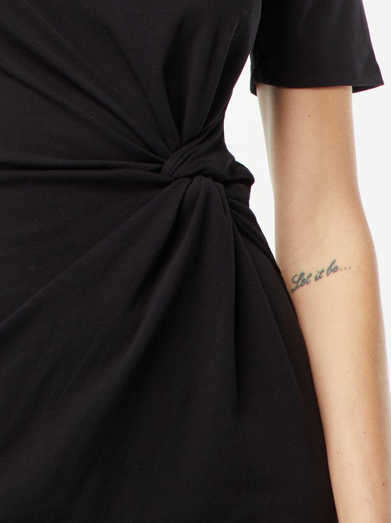 Vestido curto de manga curta com efeito drapeado Preto - Kiabi