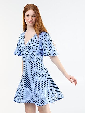 Vestido curto de manga curta com padrão de bolinhas