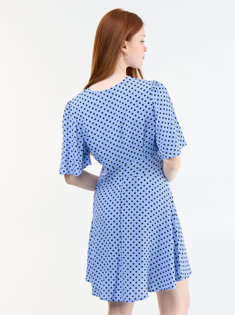 Vestido curto de manga curta com padrão de bolinhas Azul - Kiabi