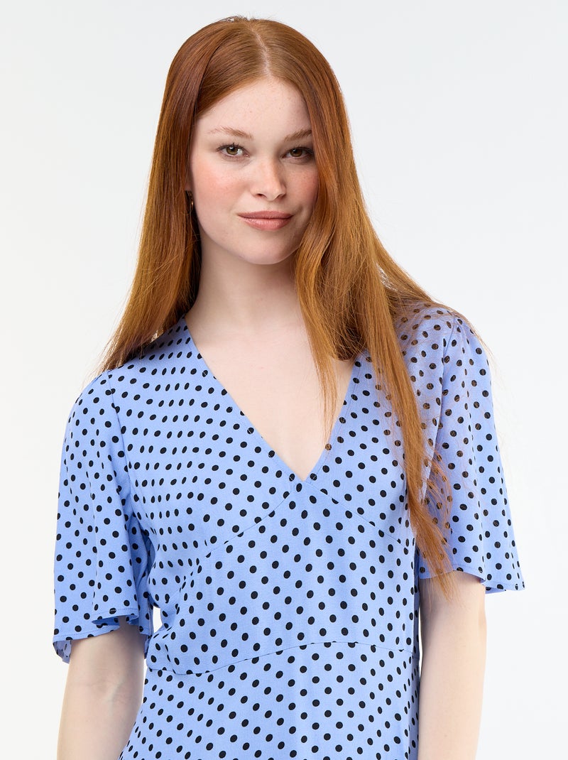 Vestido curto de manga curta com padrão de bolinhas Azul - Kiabi