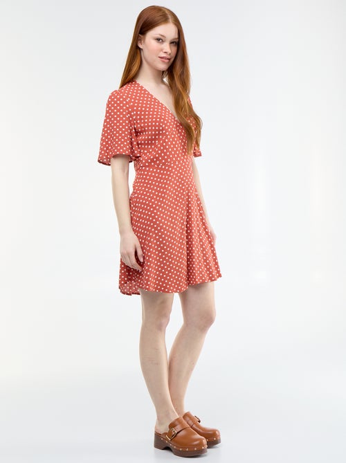 Vestido curto de manga curta com padrão de bolinhas - Kiabi