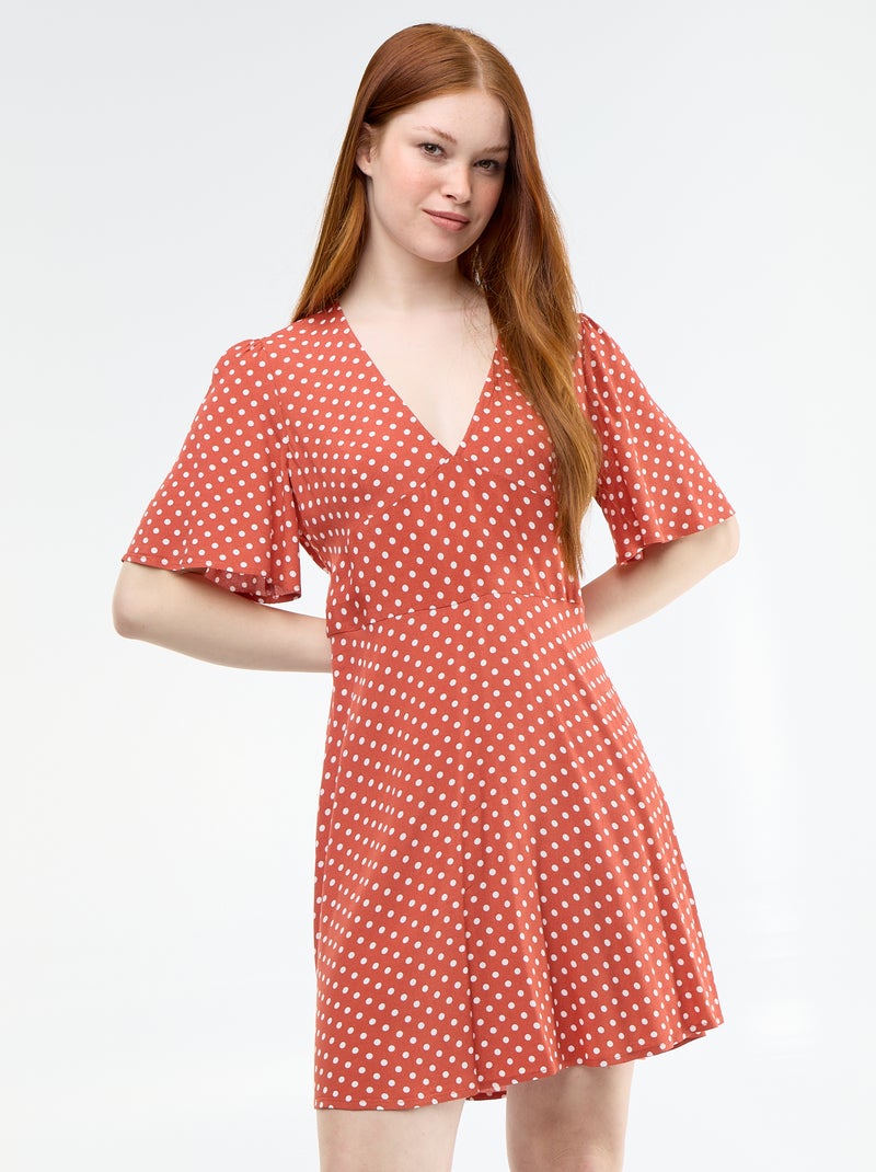 Vestido curto de manga curta com padrão de bolinhas Vermelho - Kiabi