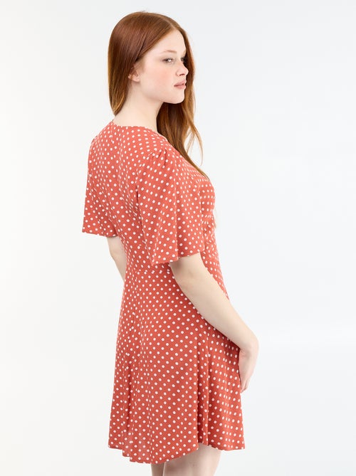 Vestido curto de manga curta com padrão de bolinhas - Kiabi