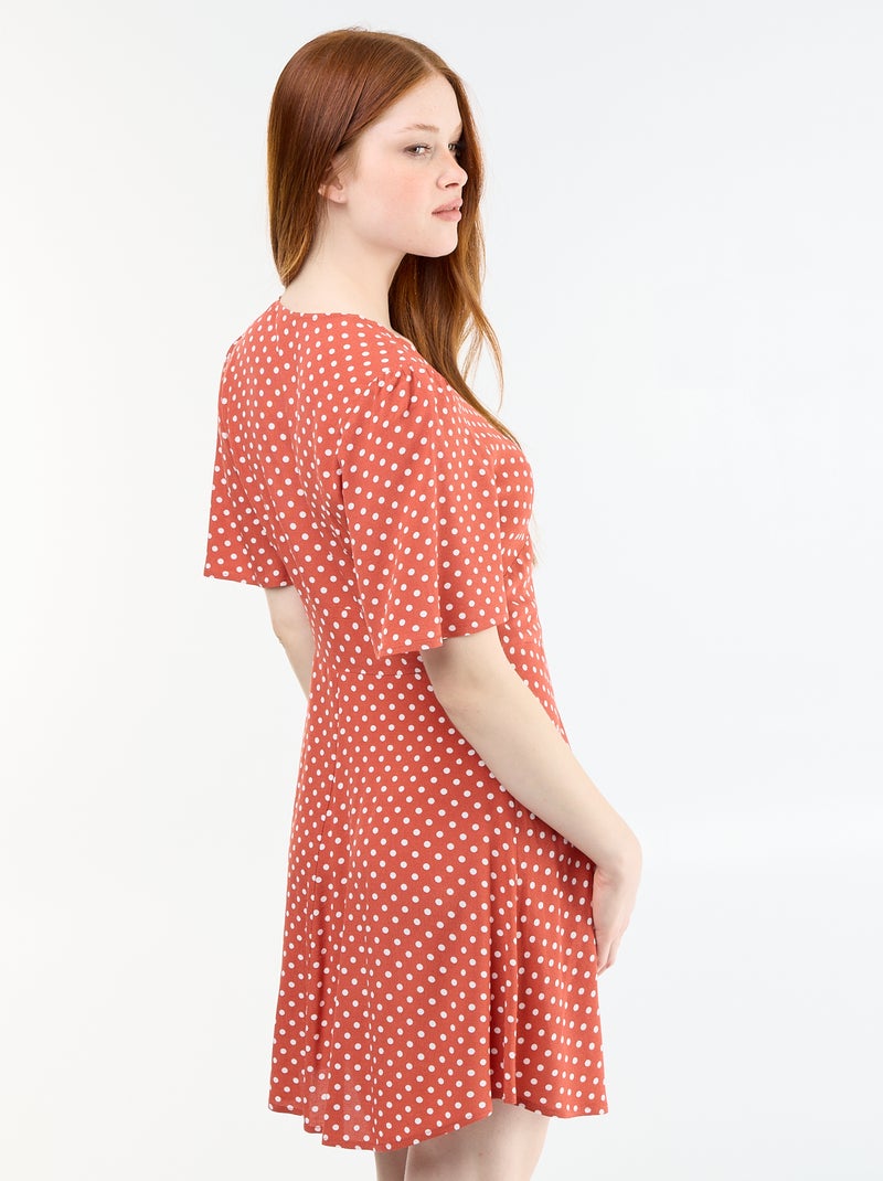 Vestido curto de manga curta com padrão de bolinhas Vermelho - Kiabi