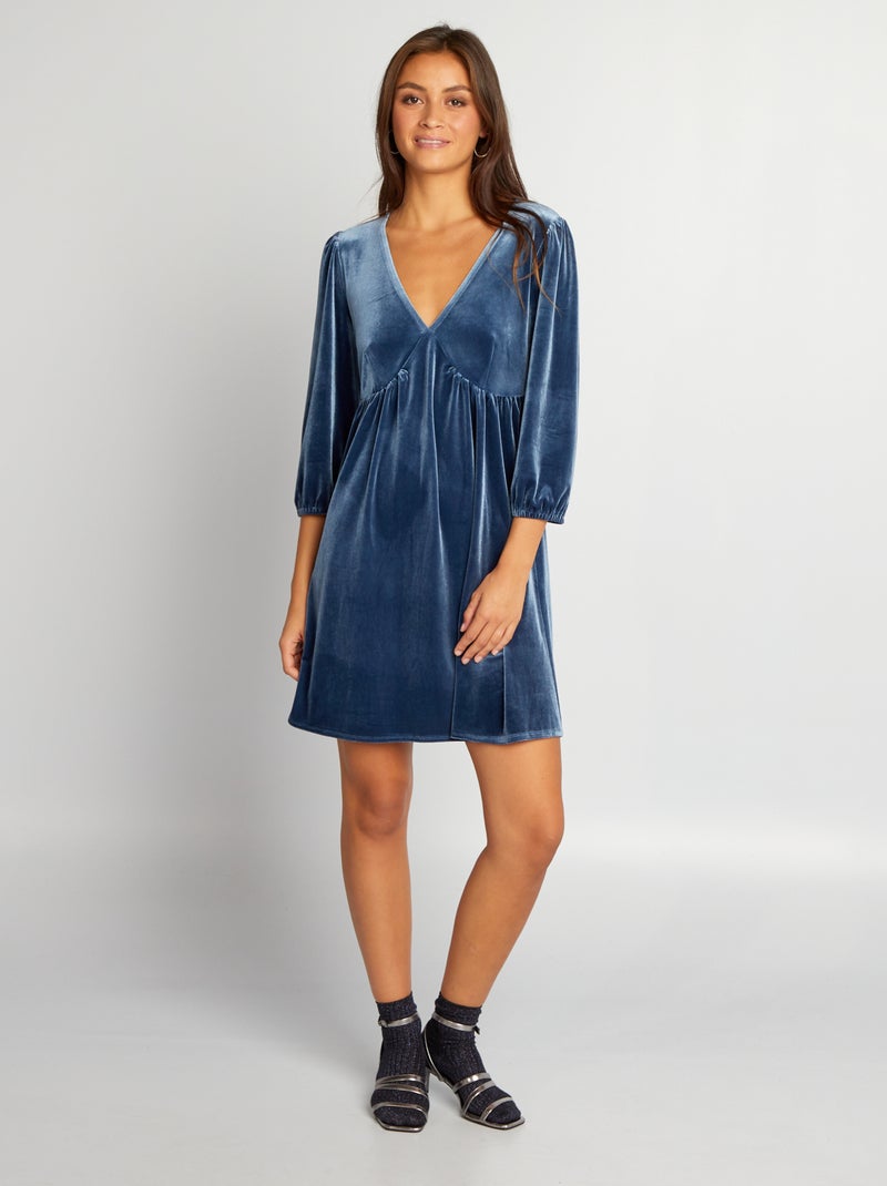 Vestido curto de veludo Azul Escuro - Kiabi