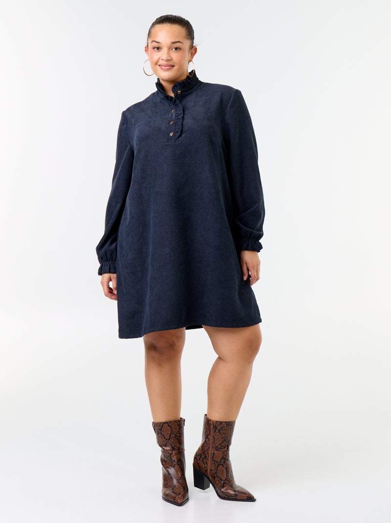Vestido curto de veludo canelado Azul - Kiabi