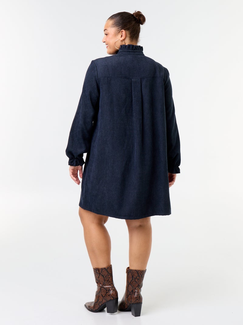 Vestido curto de veludo canelado Azul - Kiabi