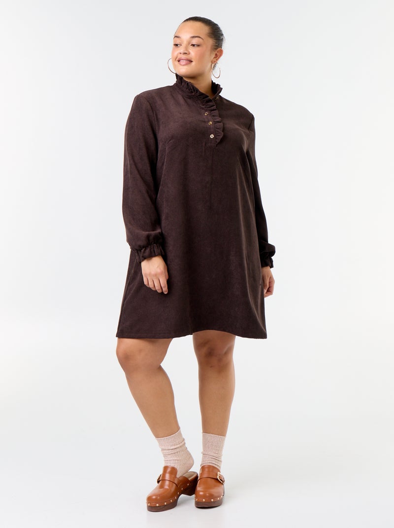 Vestido curto de veludo canelado Castanho - Kiabi