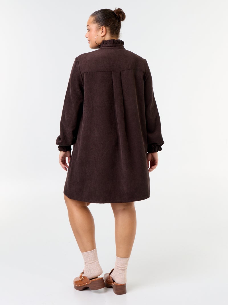 Vestido curto de veludo canelado Castanho - Kiabi