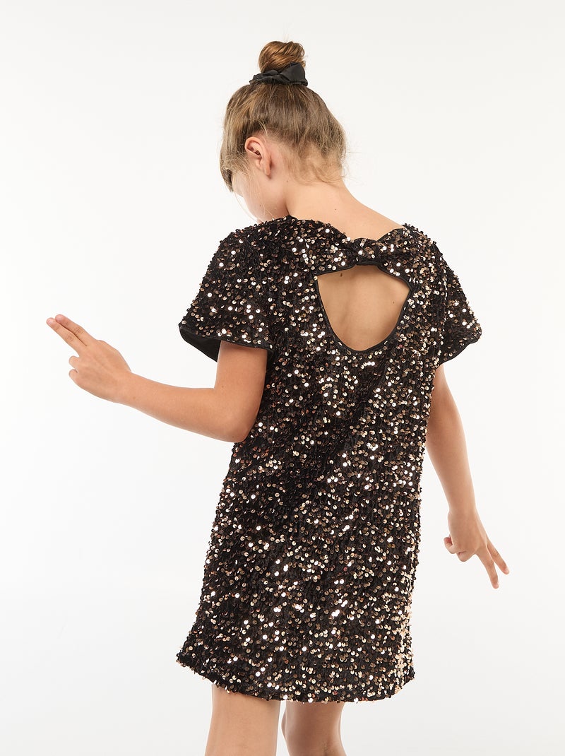Vestido curto de veludo com lantejoulas Amarelo - Kiabi