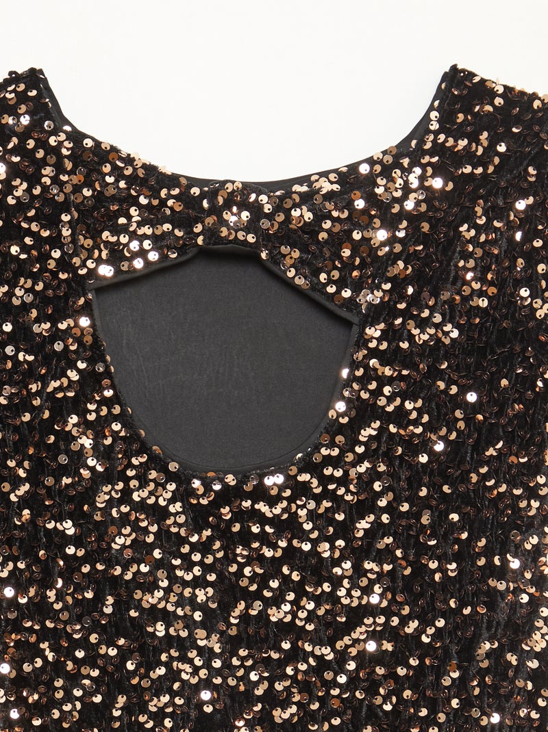 Vestido curto de veludo com lantejoulas Amarelo - Kiabi