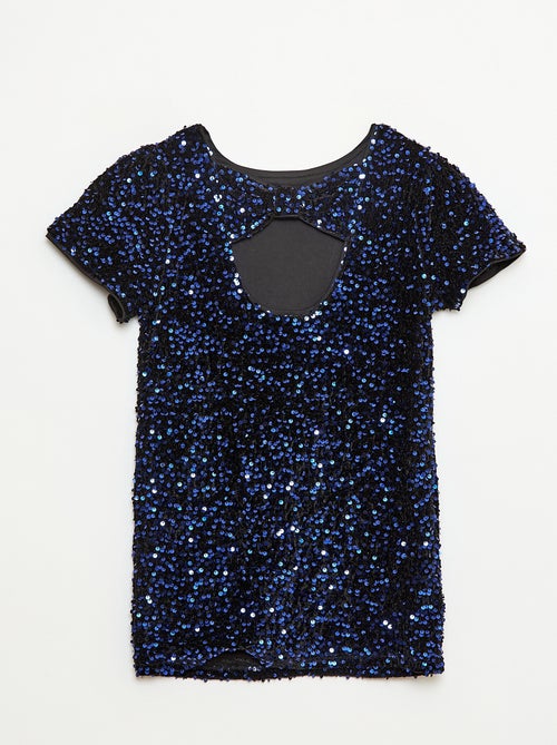 Vestido curto de veludo com lantejoulas - Kiabi