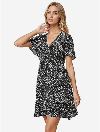 Vestido curto de viscose com decote em v e estampado floral ditsy hiccup
