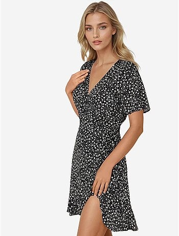 Vestido curto de viscose com decote em v e estampado floral ditsy hiccup