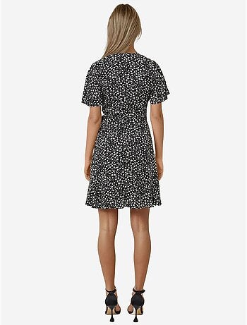 Vestido curto de viscose com decote em v e estampado floral ditsy hiccup