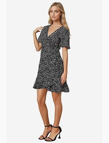 Vestido curto de viscose com decote em v e estampado floral ditsy hiccup