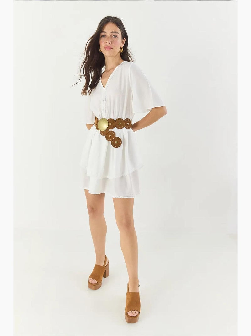Vestido curto decote em v e renda lucci Branco - Kiabi