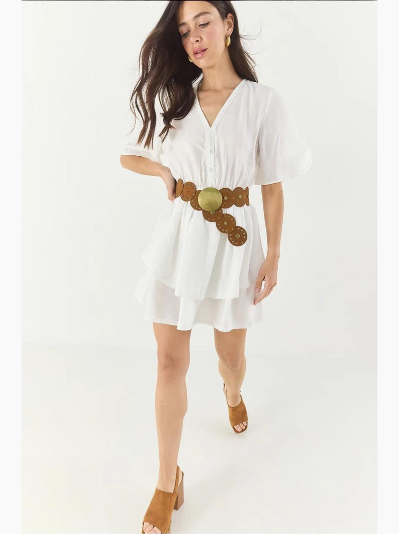 Vestido curto decote em v e renda lucci Branco - Kiabi