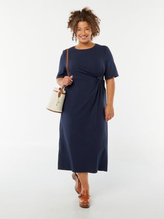 Vestido curto drapeado liso midi