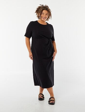 Vestido curto drapeado liso midi