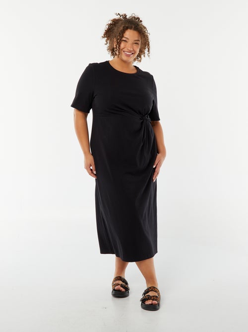 Vestido curto drapeado liso midi - Kiabi