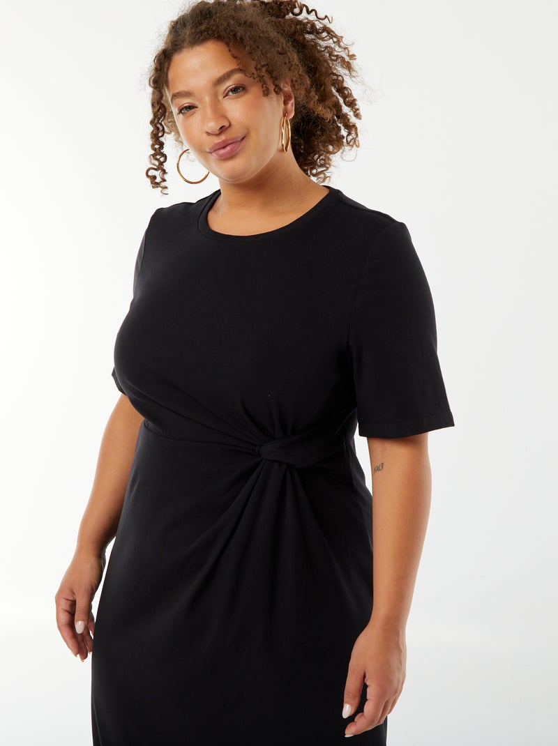 Vestido curto drapeado liso midi Preto - Kiabi