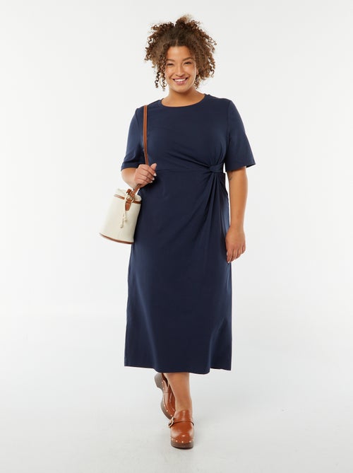 Vestido curto drapeado liso midi - Kiabi