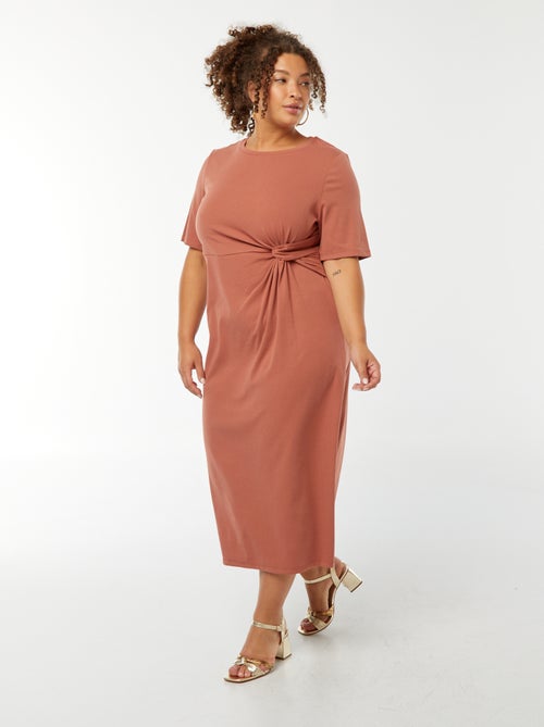 Vestido curto drapeado liso midi - Kiabi