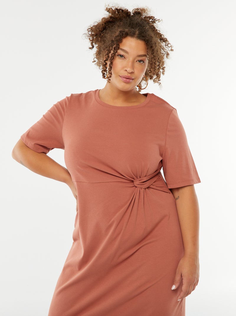 Vestido curto drapeado liso midi ROSA - Kiabi