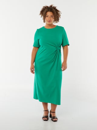 Vestido curto drapeado liso midi