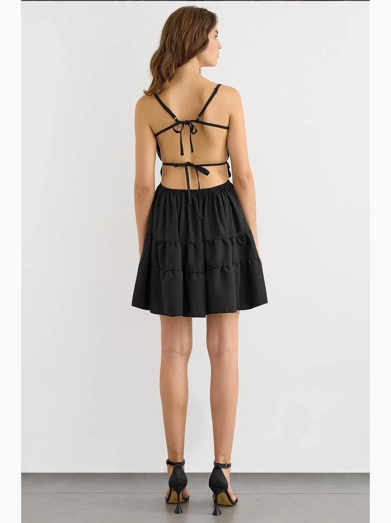Vestido curto em algodão com atilhos hiccup Preto - Kiabi