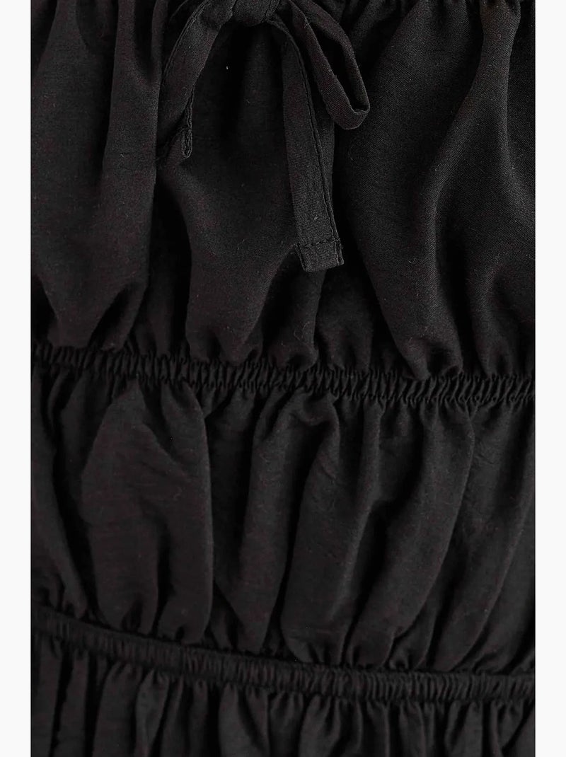 Vestido curto em algodão com atilhos hiccup Preto - Kiabi
