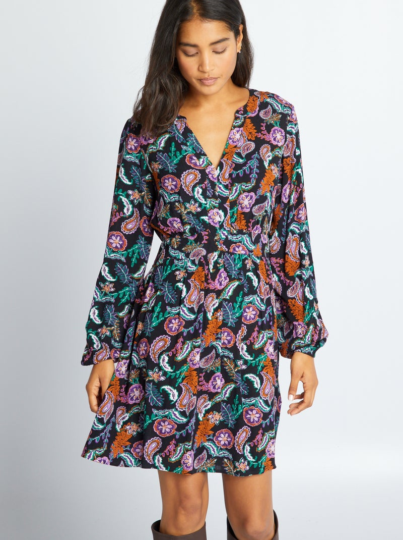 Vestido curto em crepe PRETO - Kiabi