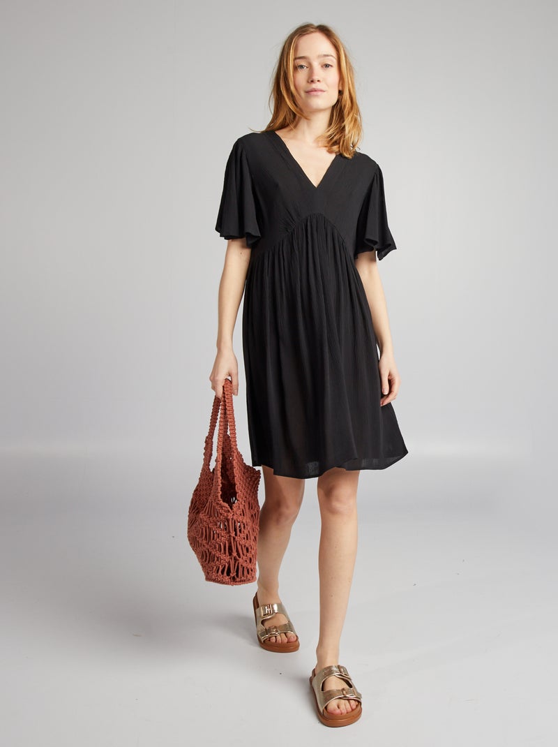 Vestido curto em crepe Preto - Kiabi