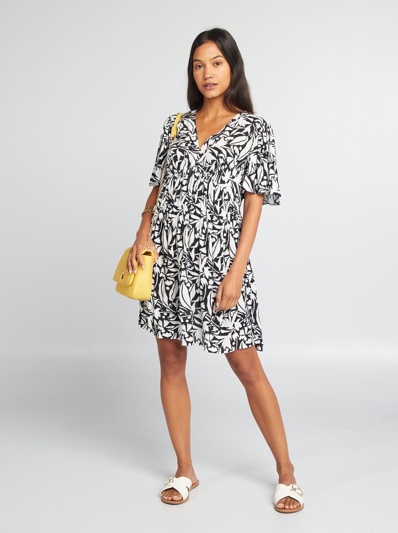 Vestido curto em crepe PRETO - Kiabi